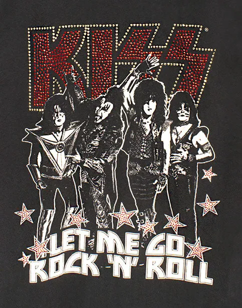 Amplified Kiss Let Me Go Rock 'N' Roll Diamante Women's Charcoal Cotton T-Shirt