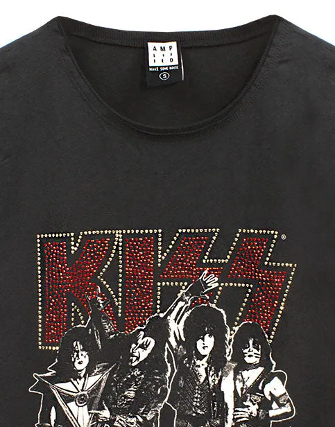 Amplified Kiss Let Me Go Rock 'N' Roll Diamante Women's Charcoal Cotton T-Shirt