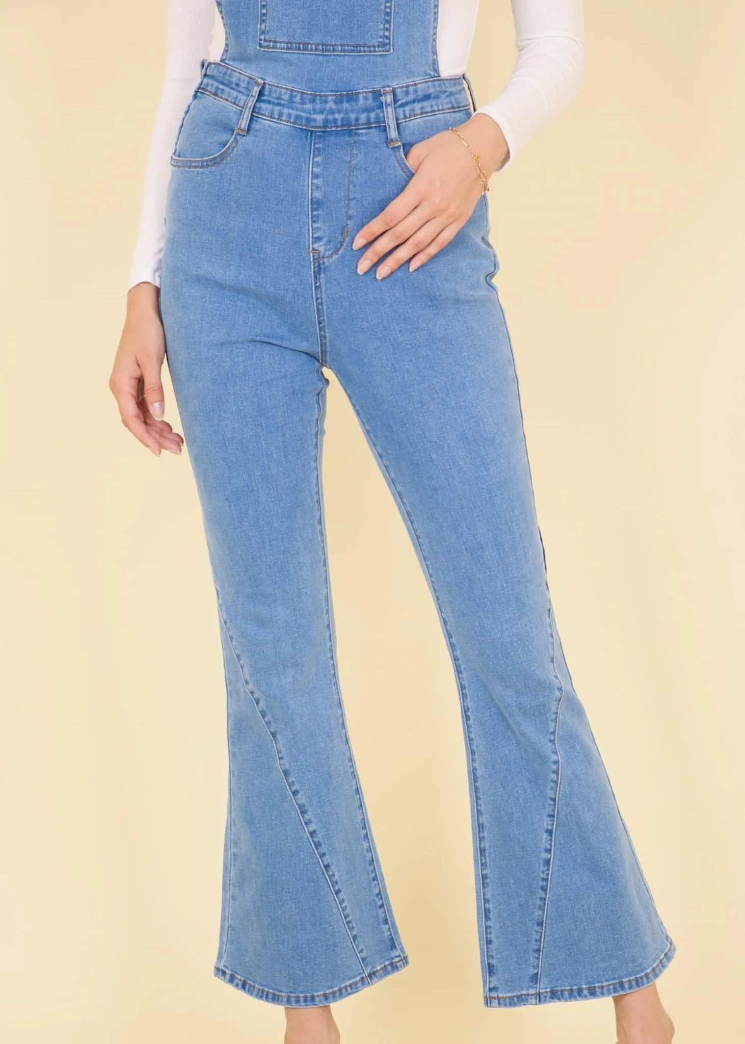 Anna-Kaci Women's Flare Overalls Jumpsuits Retro Bell Bottom Jeans Skinny Denim Overalls