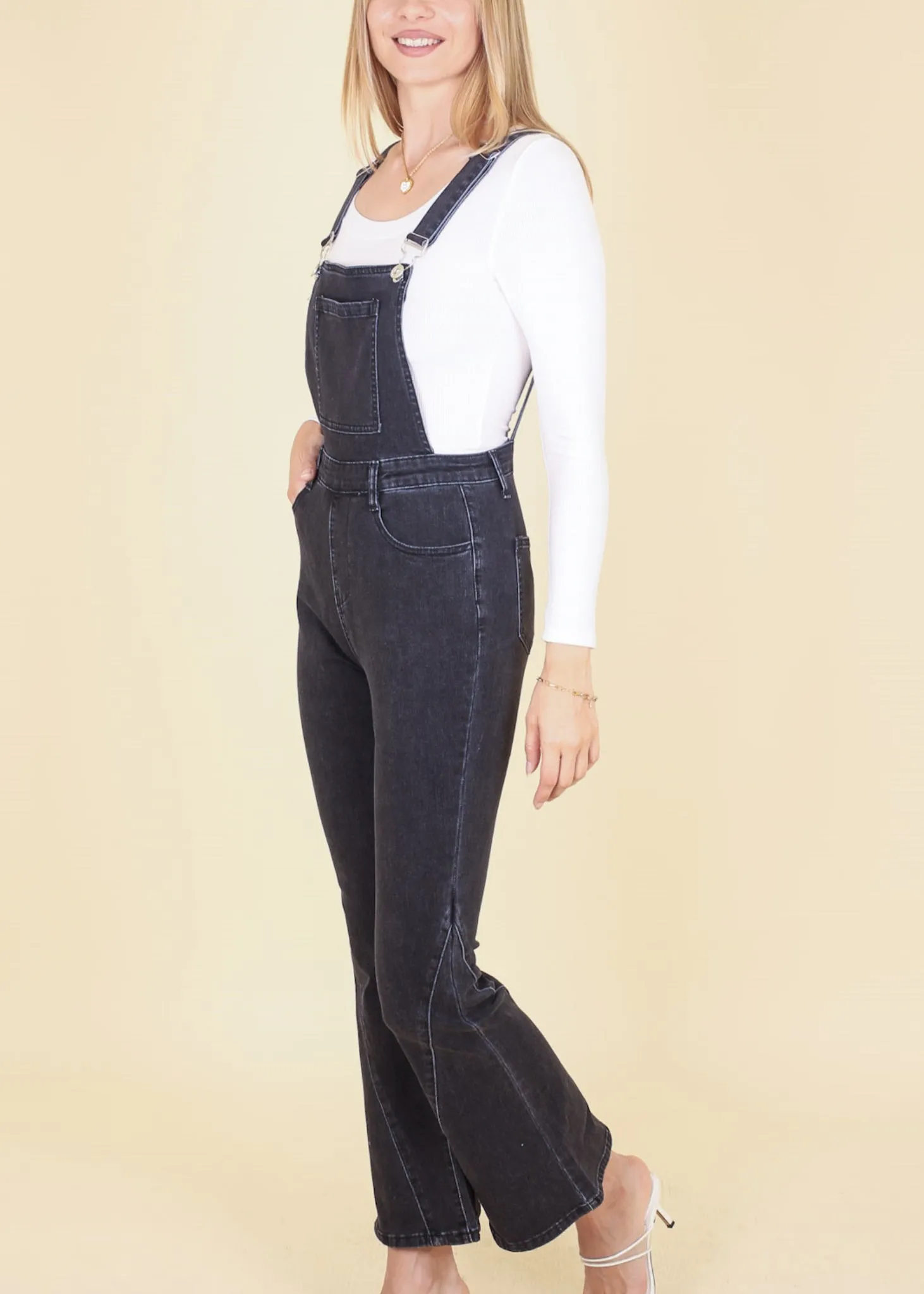 Anna-Kaci Women's Flare Overalls Jumpsuits Retro Bell Bottom Jeans Skinny Denim Overalls