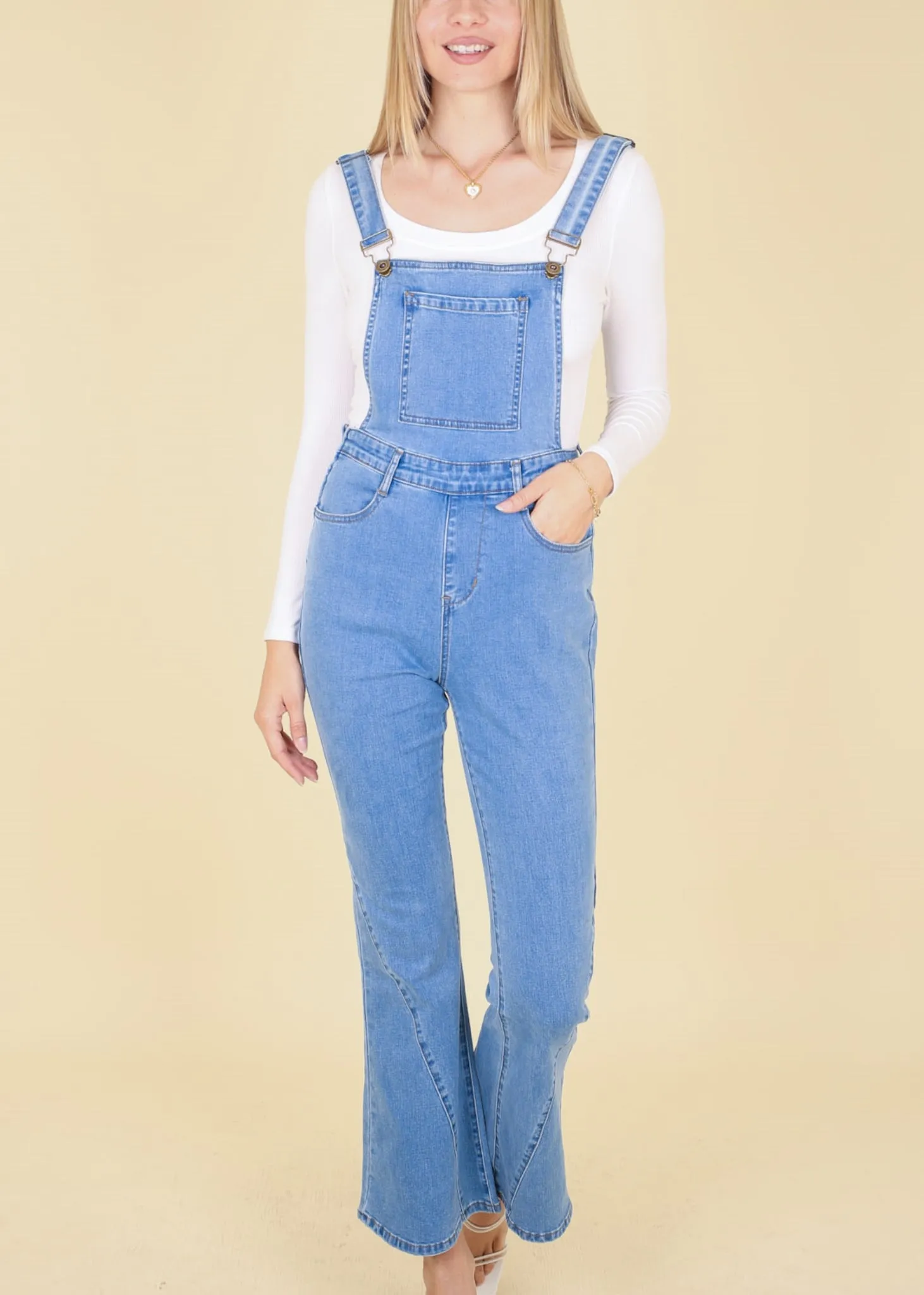 Anna-Kaci Women's Flare Overalls Jumpsuits Retro Bell Bottom Jeans Skinny Denim Overalls