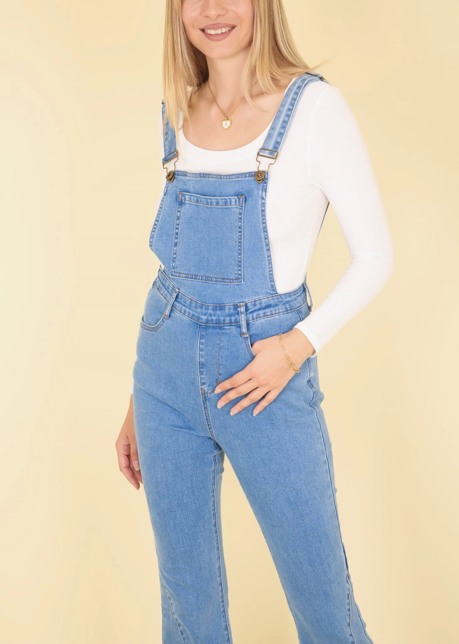 Anna-Kaci Women's Flare Overalls Jumpsuits Retro Bell Bottom Jeans Skinny Denim Overalls