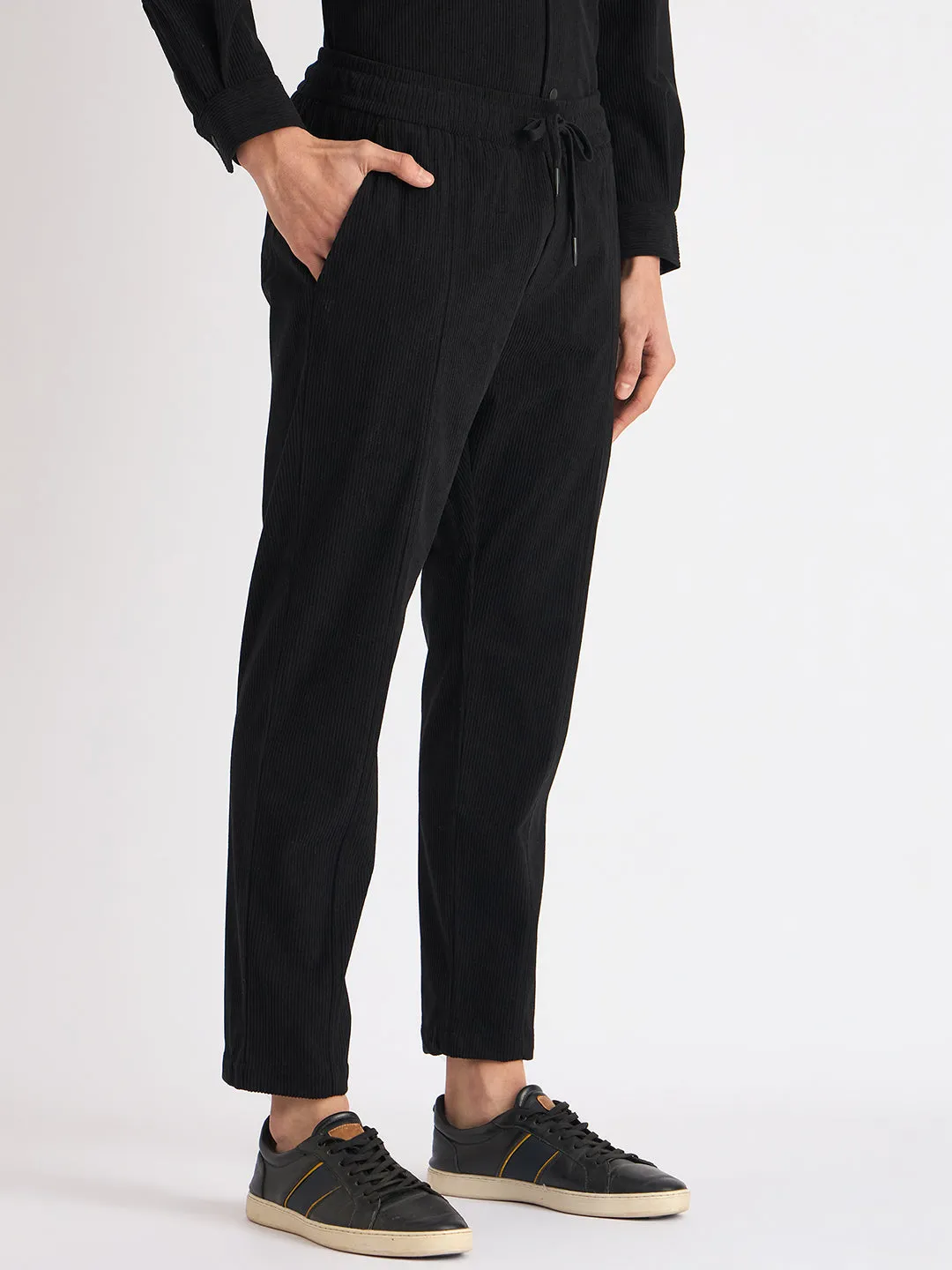 Antony Morato Men Black Solid Slim Fit Corduroy Trouser