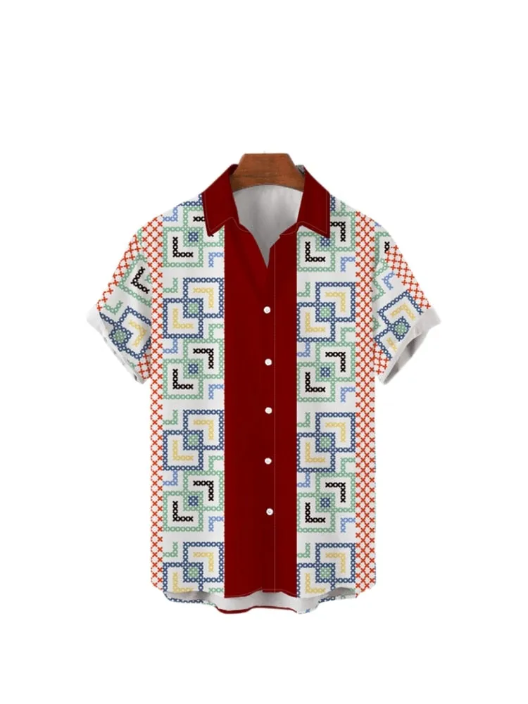 Ashore Shop Summer Mens Stripe Floral Printed Clothing Fashion 2023 Short Sleeve Male  Dazn Tops