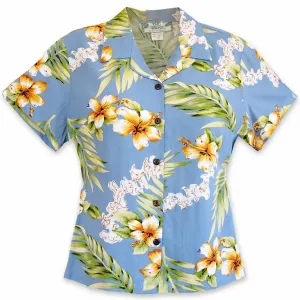 atoll blue hawaiian lady blouse