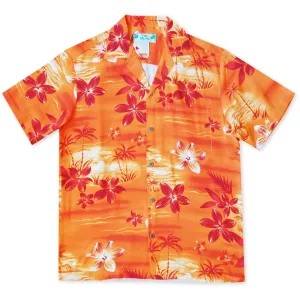aurora orange hawaiian rayon shirt