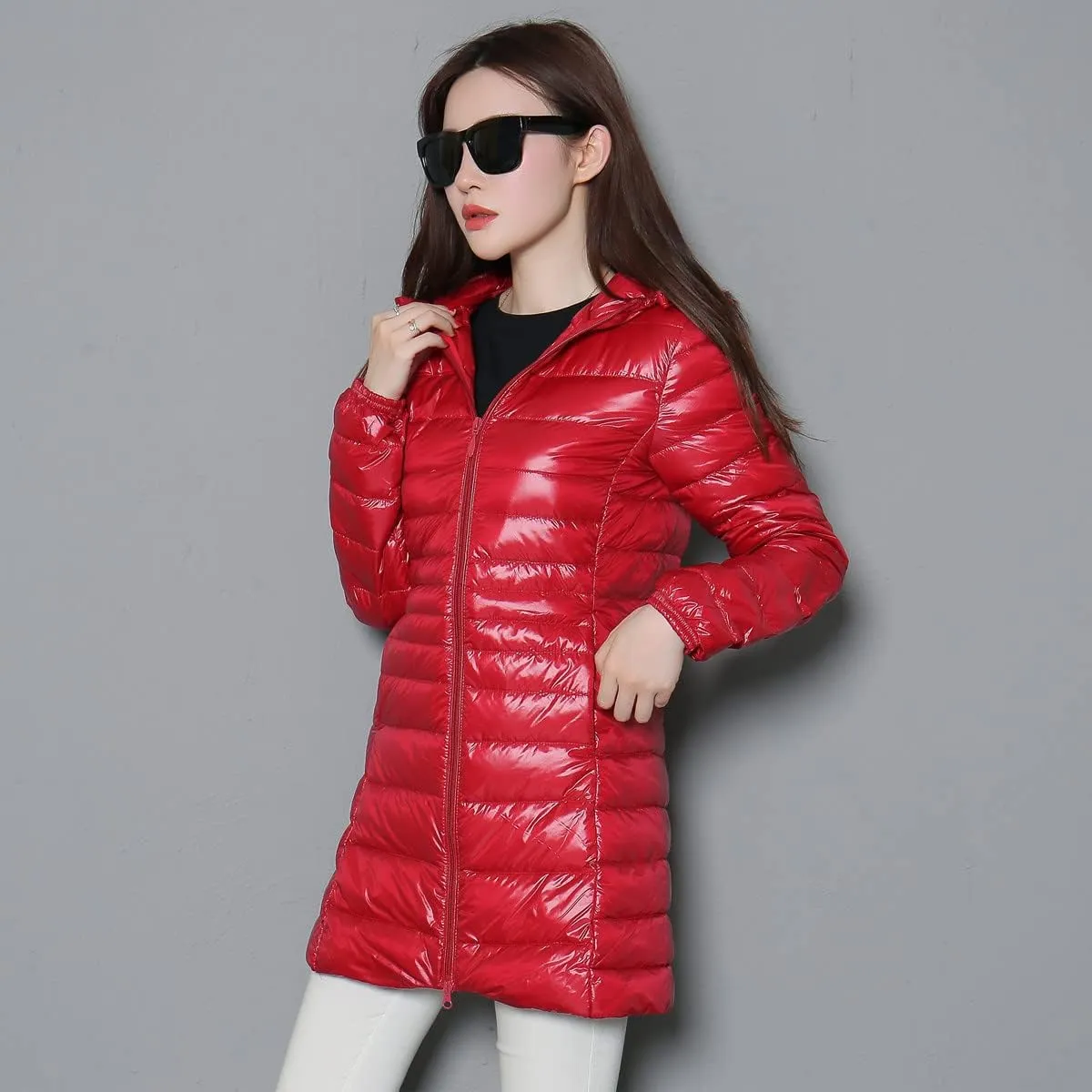 Autumn Winter Women Ultra Light Duck Down Jacket Hooded Long Puffer Down Coat Windproof Outerwear Parkas