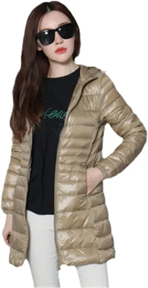 Autumn Winter Women Ultra Light Duck Down Jacket Hooded Long Puffer Down Coat Windproof Outerwear Parkas