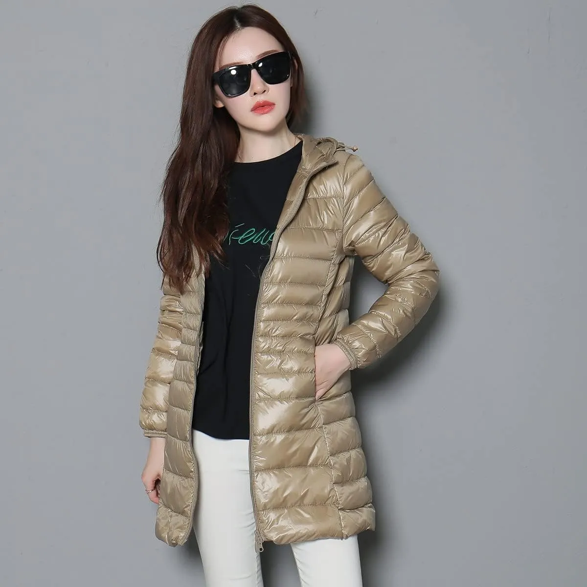 Autumn Winter Women Ultra Light Duck Down Jacket Hooded Long Puffer Down Coat Windproof Outerwear Parkas