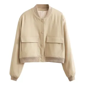 Aviator Bomber Jacket: Women's Sport Flap Pockets Cropped Blazer