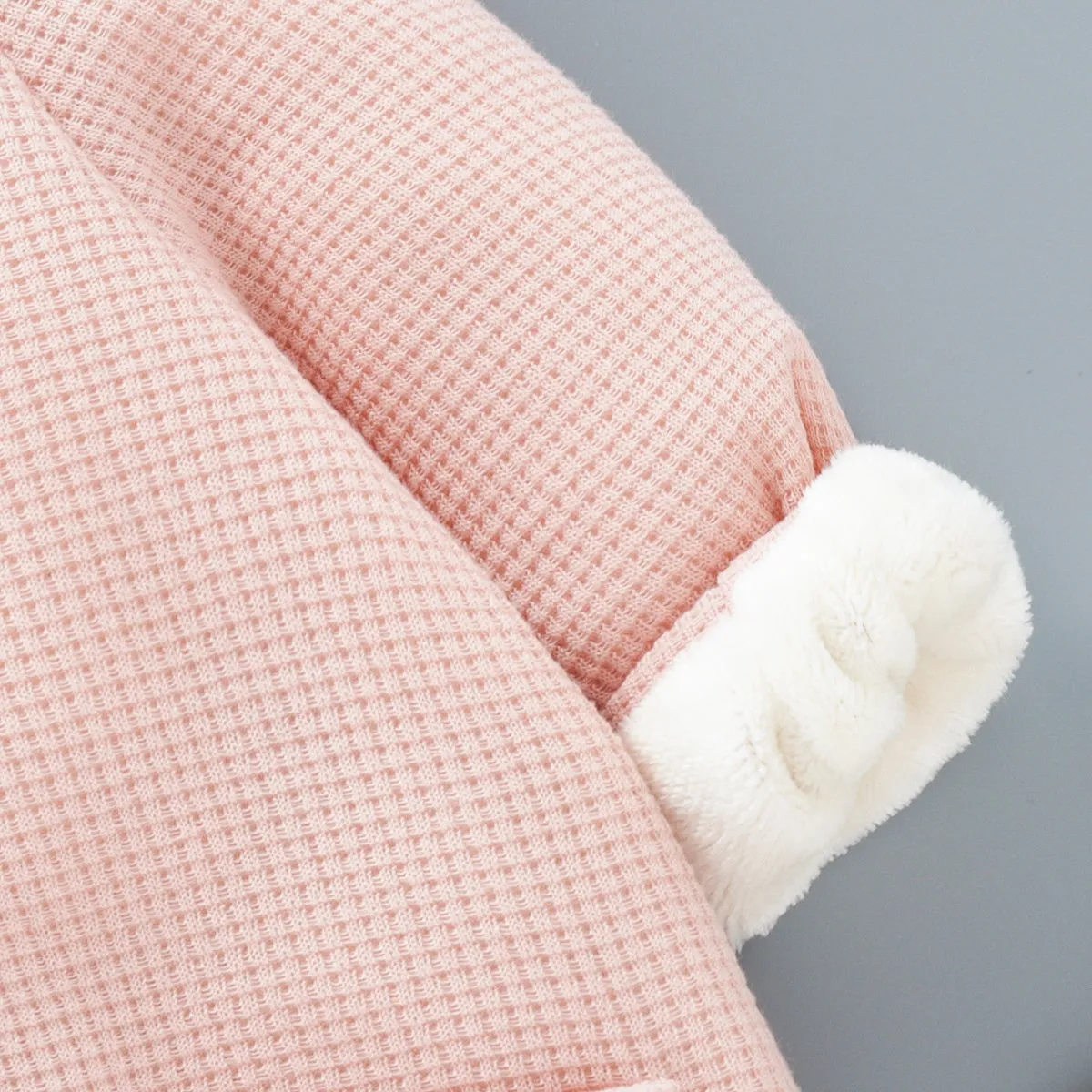 Baby 95% Cotton Long-sleeve Thickened Fleece Lined Hooded Waffle Jumpsuit