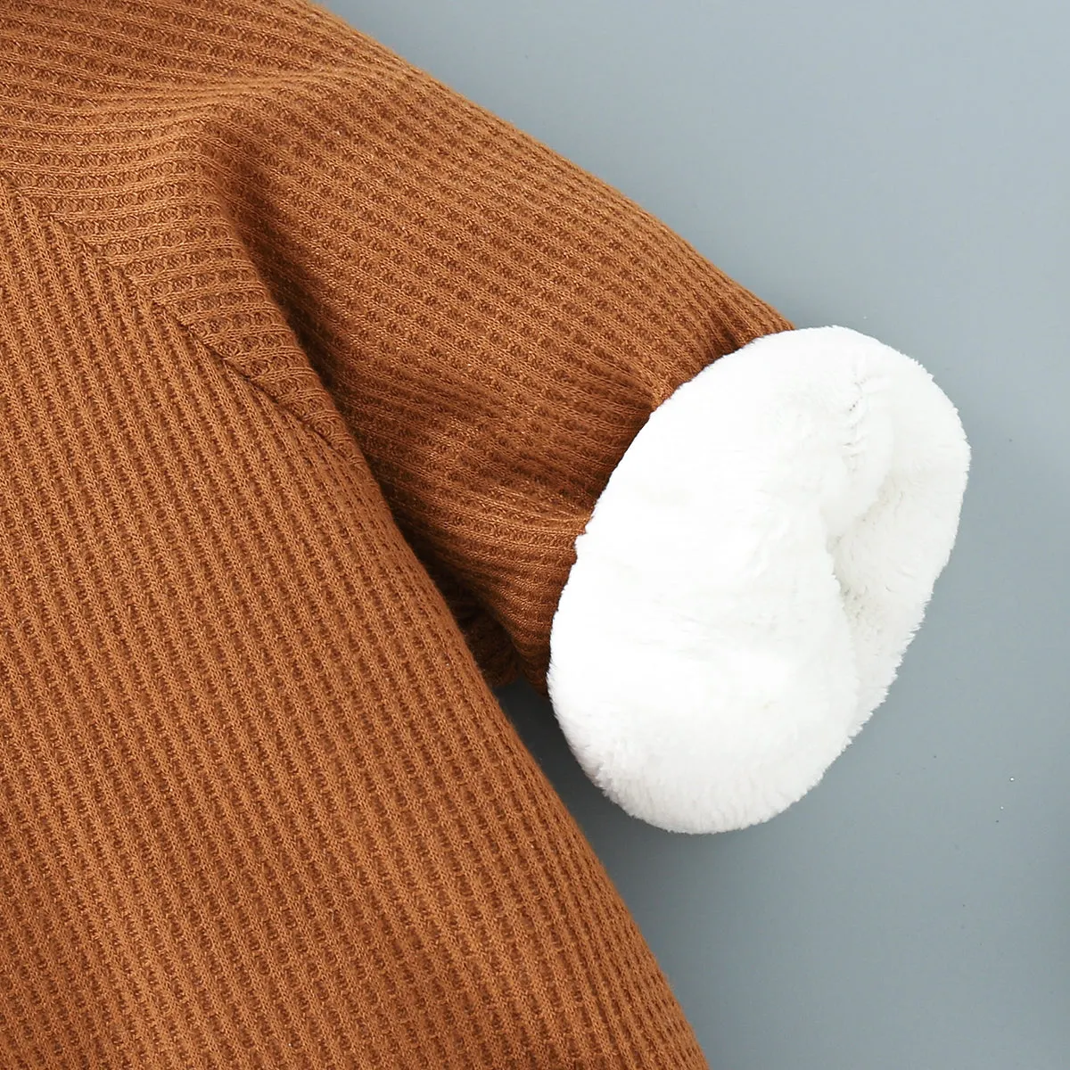 Baby 95% Cotton Long-sleeve Thickened Fleece Lined Hooded Waffle Jumpsuit
