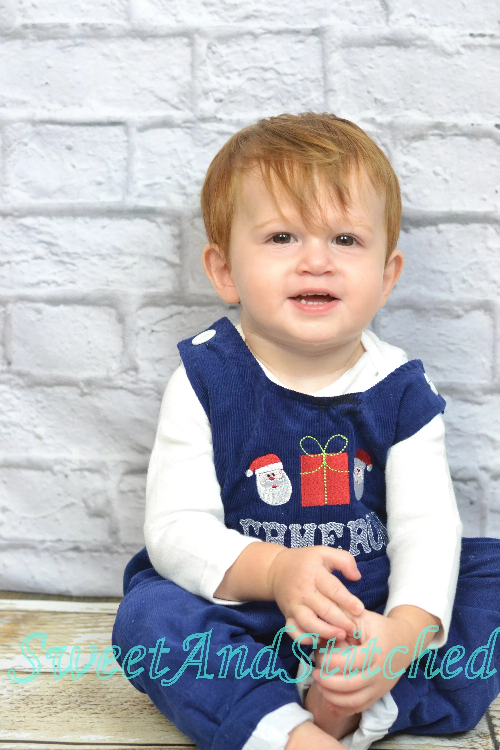 Baby boy Christmas outfit, Toddler Boys Christmas overalls, Boys monogrammed santa outfit, Navy Corduroy Christmas Longall Outfit