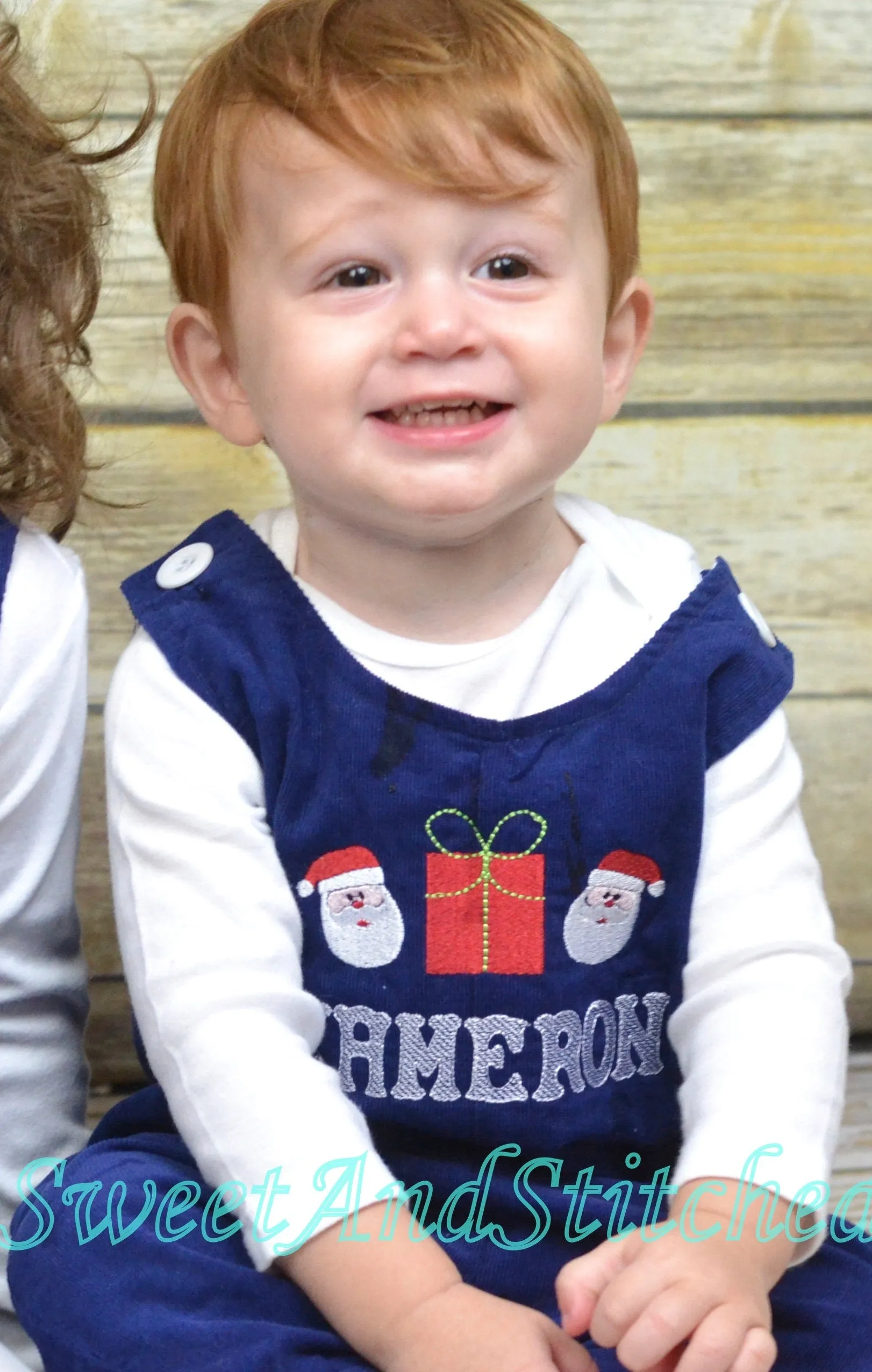 Baby boy Christmas outfit, Toddler Boys Christmas overalls, Boys monogrammed santa outfit, Navy Corduroy Christmas Longall Outfit