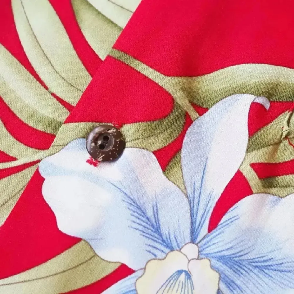 bamboo orchid red hawaiian lady blouse
