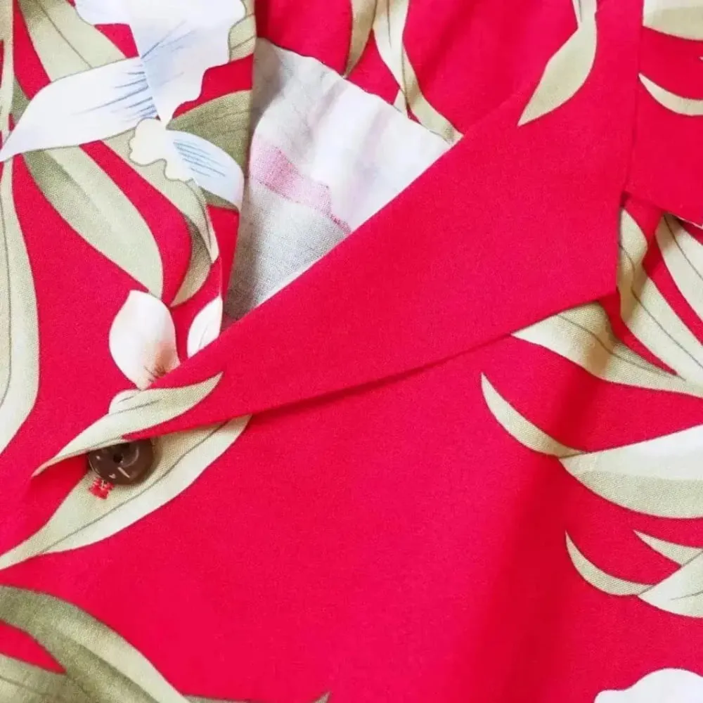 bamboo orchid red hawaiian lady blouse