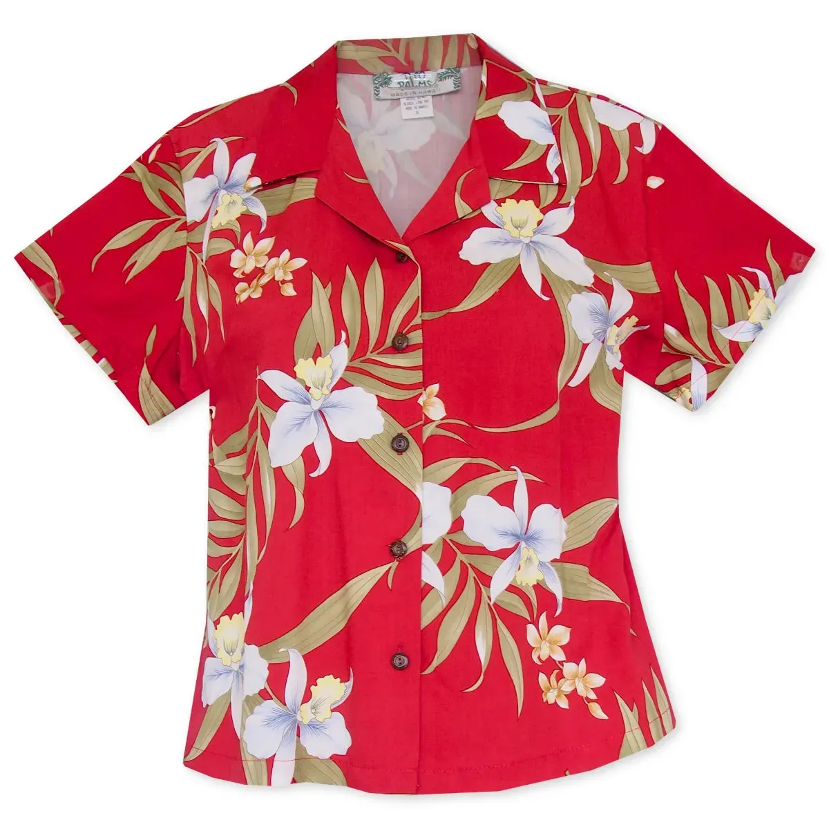 bamboo orchid red hawaiian lady blouse