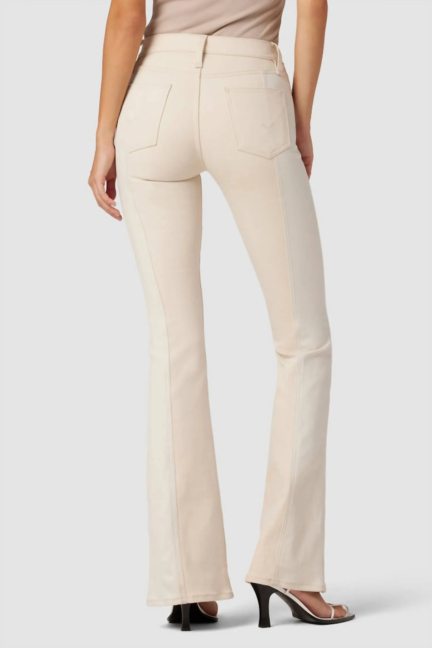 Barbara High-Rise Bootcut Slit Hem Jean In Ecru Colorblock