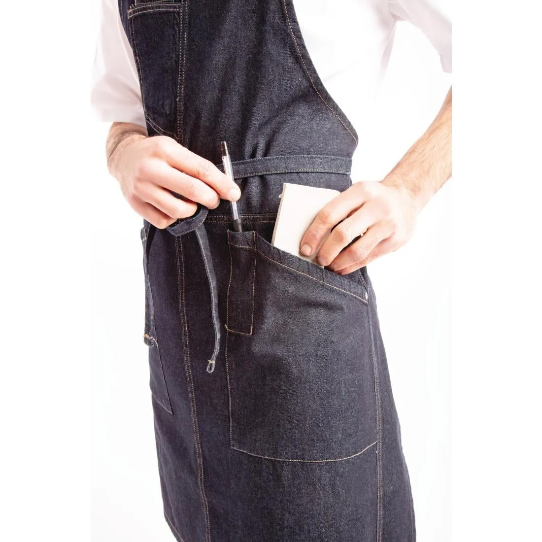 BB206 Chef Works Urban Berkeley Denim Brace Bib Apron Dark Indigo