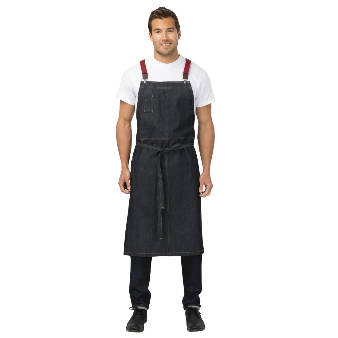 BB206 Chef Works Urban Berkeley Denim Brace Bib Apron Dark Indigo