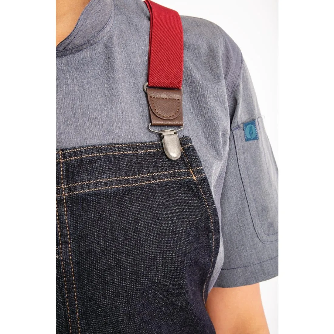 BB206 Chef Works Urban Berkeley Denim Brace Bib Apron Dark Indigo