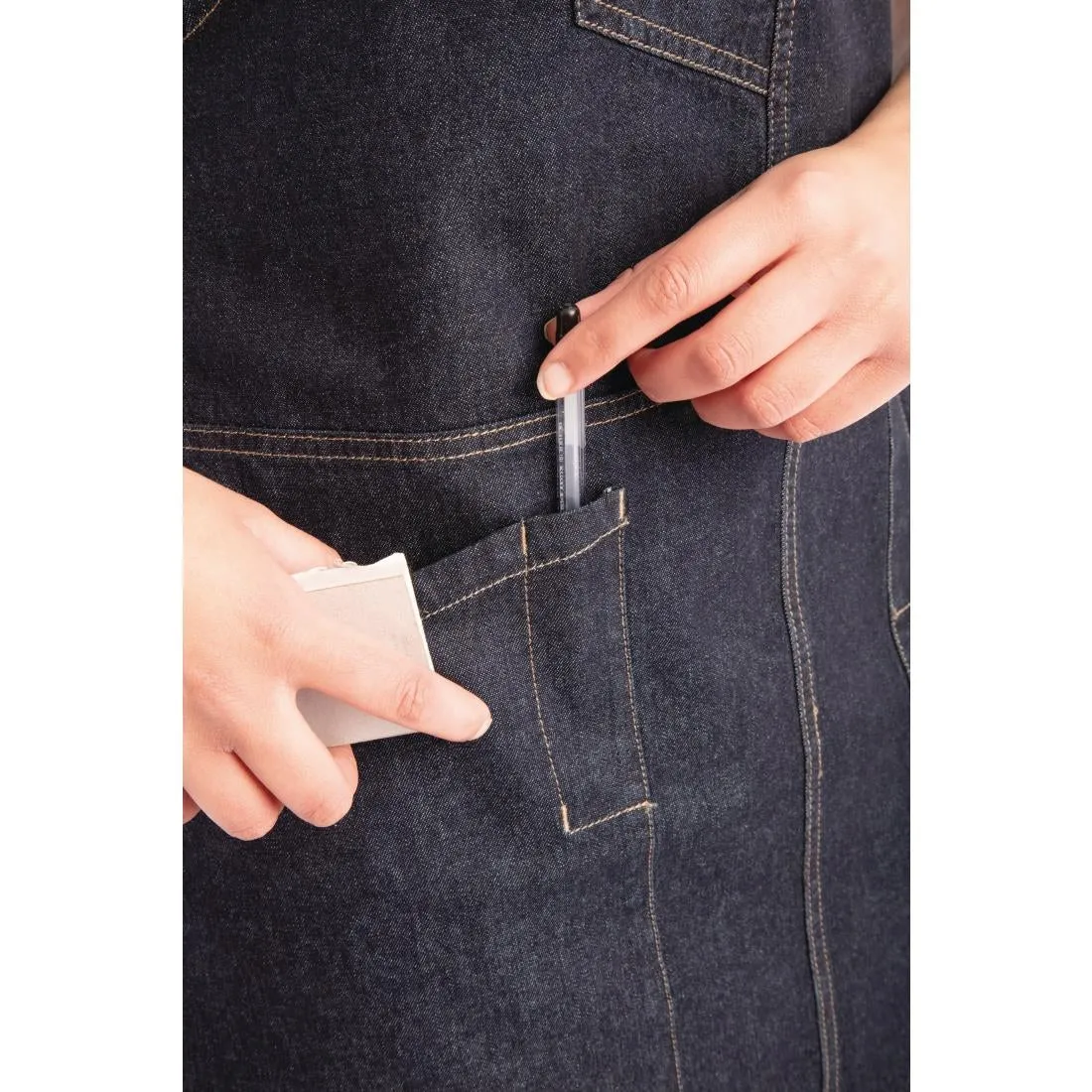 BB206 Chef Works Urban Berkeley Denim Brace Bib Apron Dark Indigo