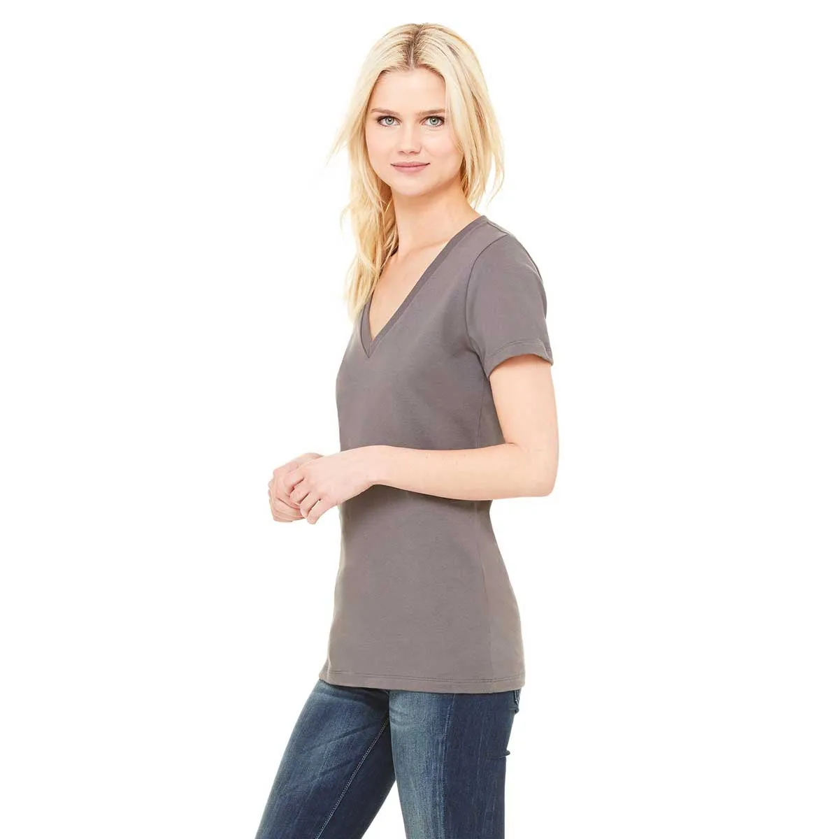 Bella   Canvas Women's Asphalt Jersey Short-Sleeve Deep V-Neck T-Shirt