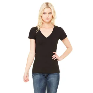 Bella   Canvas Women's Black Jersey Short-Sleeve Deep V-Neck T-Shirt