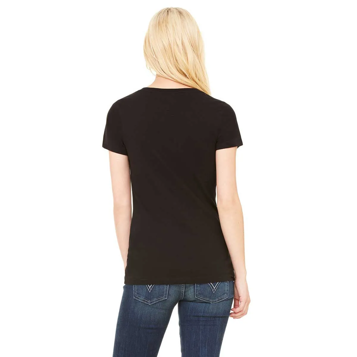 Bella   Canvas Women's Black Jersey Short-Sleeve Deep V-Neck T-Shirt