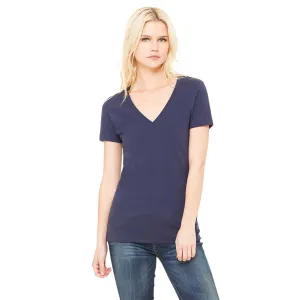 Bella   Canvas Women's Navy Jersey Short-Sleeve Deep V-Neck T-Shirt