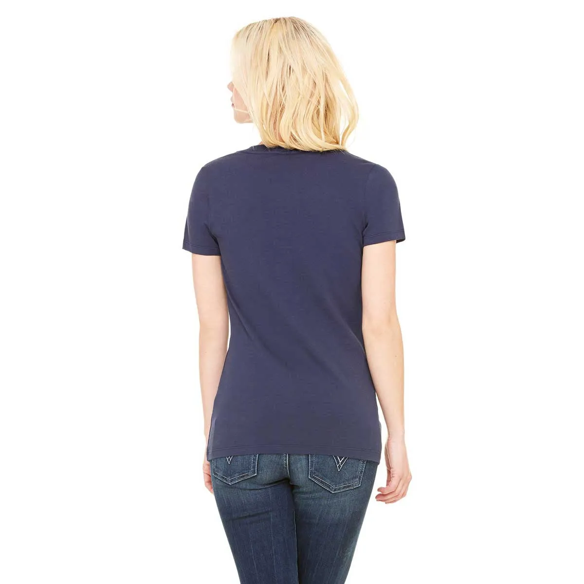 Bella   Canvas Women's Navy Jersey Short-Sleeve Deep V-Neck T-Shirt