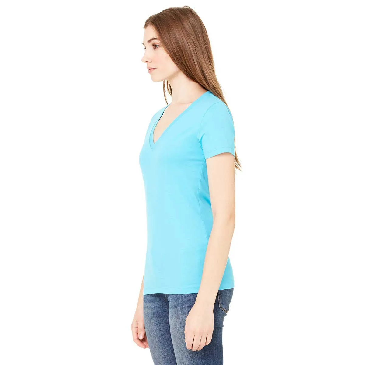 Bella   Canvas Women's Neon Blue Jersey Short-Sleeve Deep V-Neck T-Shirt