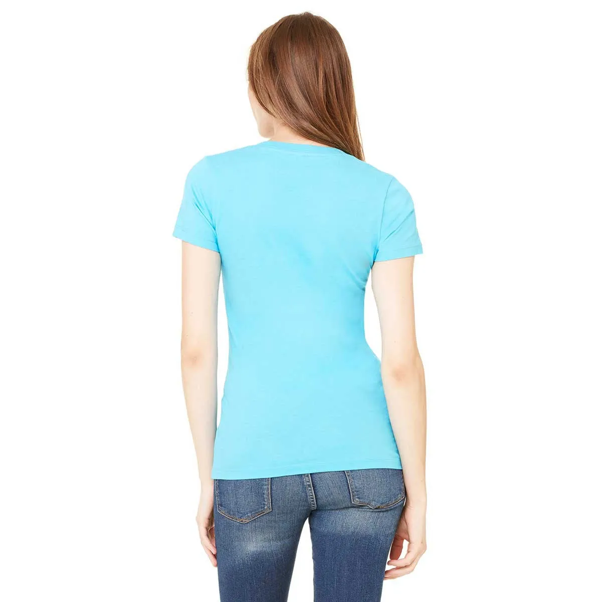 Bella   Canvas Women's Neon Blue Jersey Short-Sleeve Deep V-Neck T-Shirt