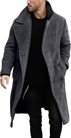BIFUTON Mens Trench Coat,Mens Trench Coat Wool Blend Pea Coat Winter Long Double Breasted Oversized Stylish Business Overcoat