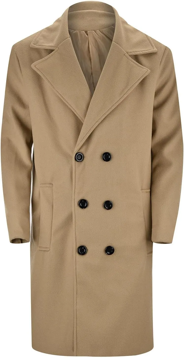 BIFUTON Mens Trench Coat,Mens Trench Coat Wool Blend Pea Coat Winter Long Double Breasted Oversized Stylish Business Overcoat