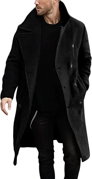 BIFUTON Mens Trench Coat,Mens Trench Coat Wool Blend Pea Coat Winter Long Double Breasted Oversized Stylish Business Overcoat