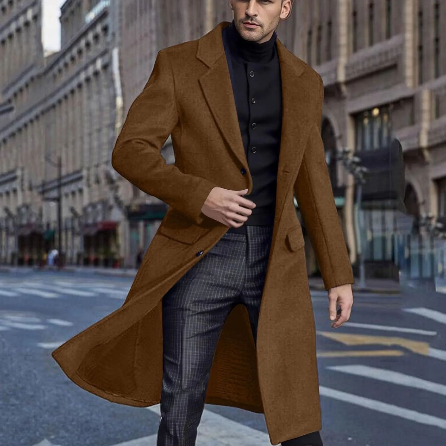 BIFUTON Mens Trench Coat,Mens Trench Coat Wool Blend Pea Coat Winter Long Double Breasted Oversized Stylish Business Overcoat
