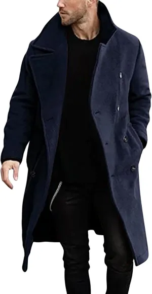 BIFUTON Mens Trench Coat,Mens Trench Coat Wool Blend Pea Coat Winter Long Double Breasted Oversized Stylish Business Overcoat
