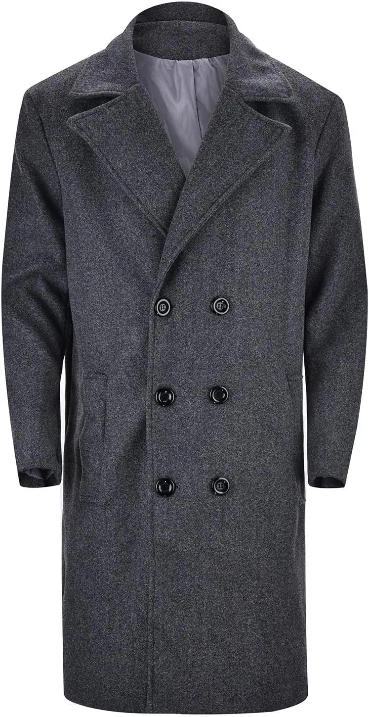BIFUTON Mens Trench Coat,Mens Trench Coat Wool Blend Pea Coat Winter Long Double Breasted Oversized Stylish Business Overcoat
