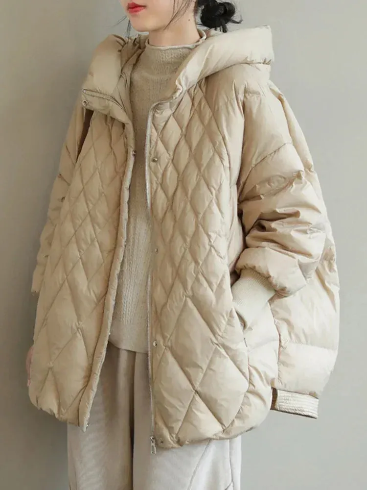 binfenxie Women Hooded Loose 90% White Duck Down Parka Casual Female Thick Warm Down Coat Snow Jackets Outwear New Autumn Winter Jackets