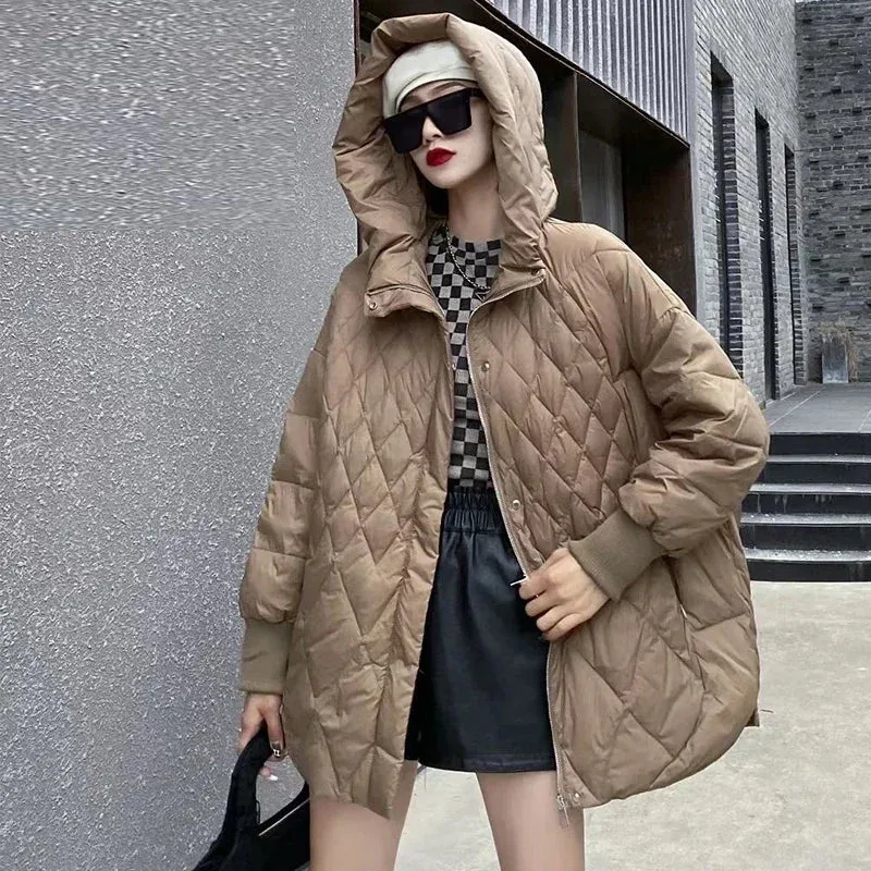 binfenxie Women Hooded Loose 90% White Duck Down Parka Casual Female Thick Warm Down Coat Snow Jackets Outwear New Autumn Winter Jackets