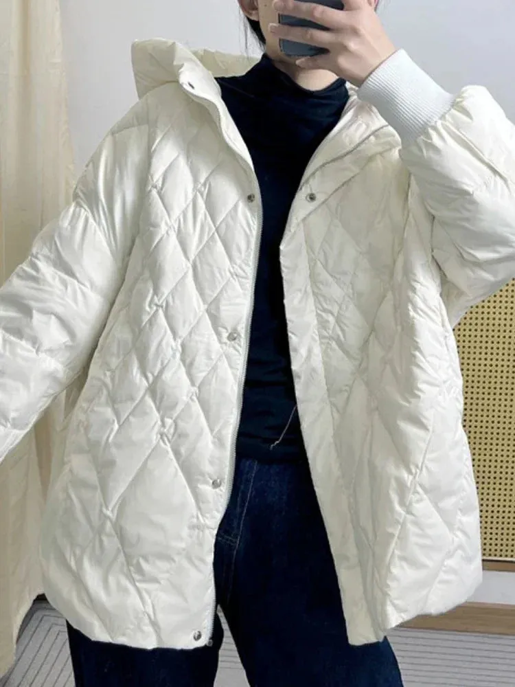 binfenxie Women Hooded Loose 90% White Duck Down Parka Casual Female Thick Warm Down Coat Snow Jackets Outwear New Autumn Winter Jackets