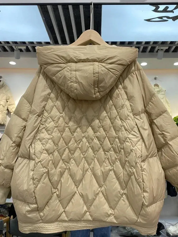 binfenxie Women Hooded Loose 90% White Duck Down Parka Casual Female Thick Warm Down Coat Snow Jackets Outwear New Autumn Winter Jackets
