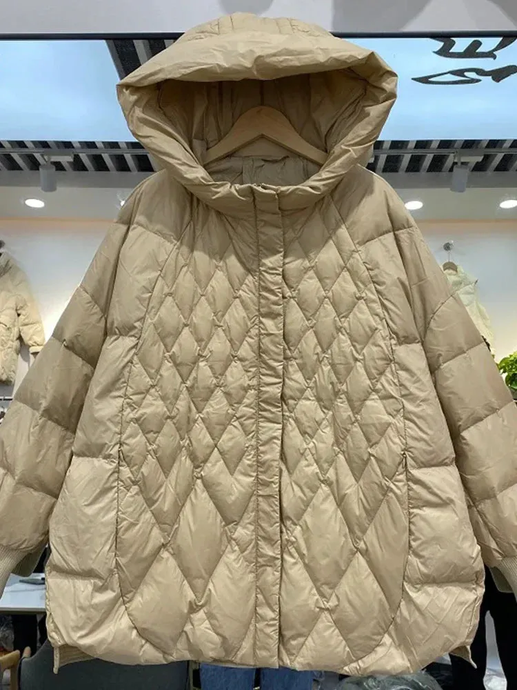 binfenxie Women Hooded Loose 90% White Duck Down Parka Casual Female Thick Warm Down Coat Snow Jackets Outwear New Autumn Winter Jackets
