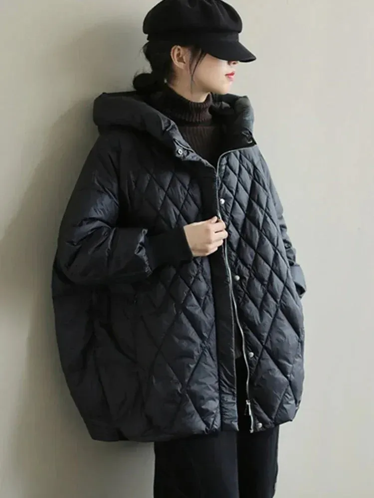 binfenxie Women Hooded Loose 90% White Duck Down Parka Casual Female Thick Warm Down Coat Snow Jackets Outwear New Autumn Winter Jackets