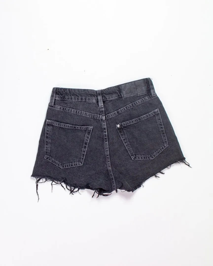Black & Denim Cutoff Mini Shorts, 2
