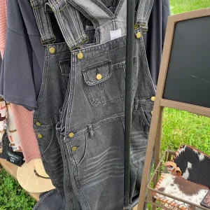 Black denim overalls