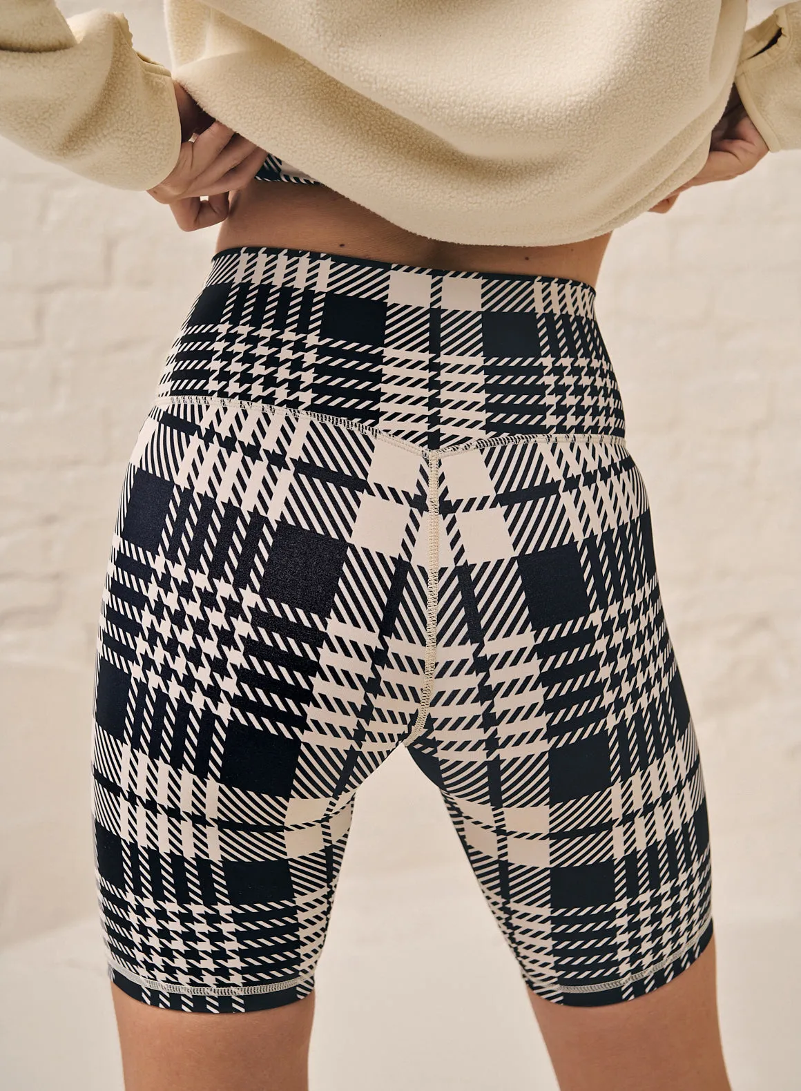 Black Plaid Check Biker Shorts