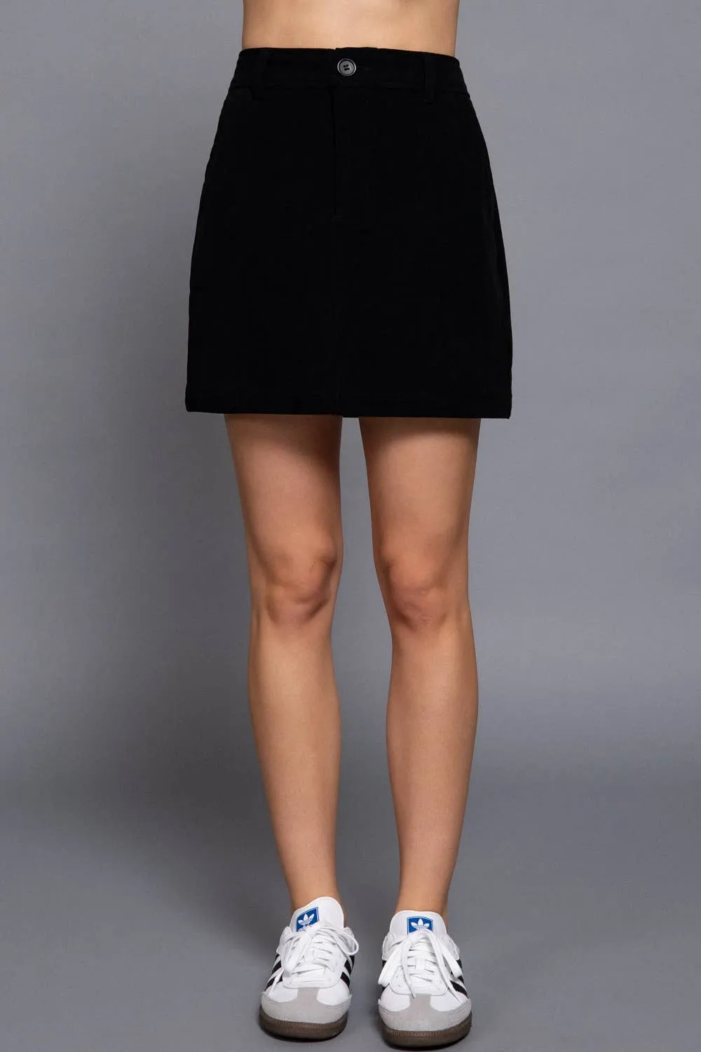 Black Waist Band Front Pocket Corduroy Mini Skirt