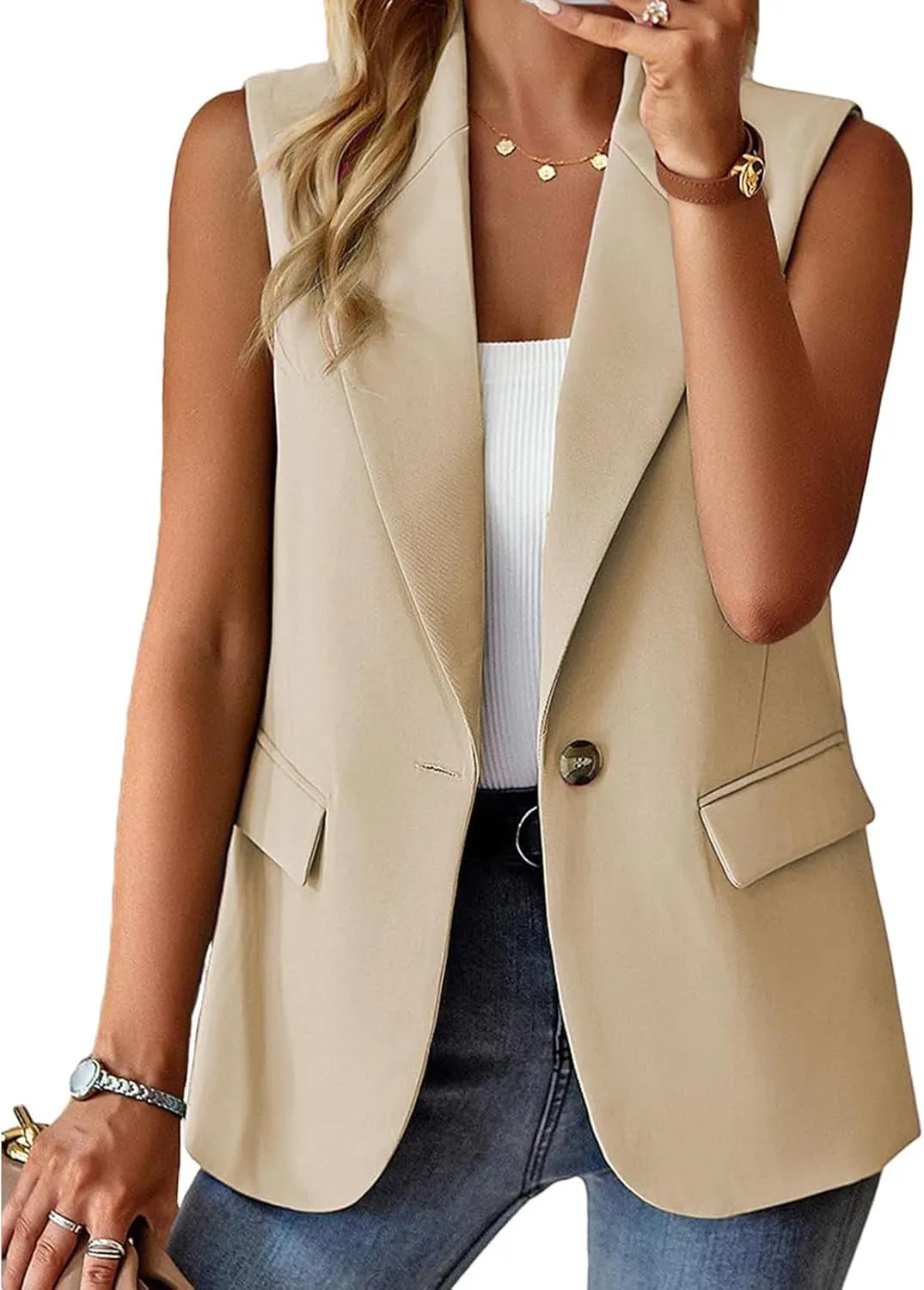 Blazers for Women Vest Sleeveless Blazers Lightweight Vests Business Casual Blazer Work Office Outfits Summer Jacket
